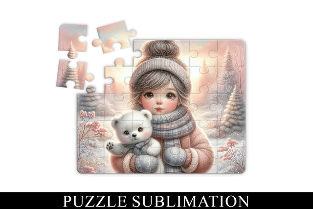 Cute Girl and Panda Puzzle Sublimation PNG Sublimation BijouBay 