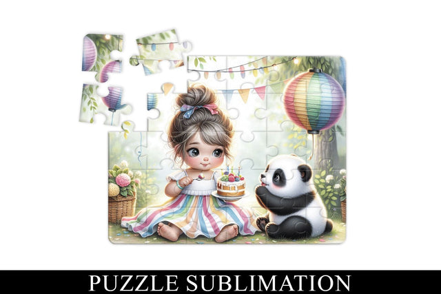 Cute Girl and Panda Puzzle Sublimation PNG, Sublimation BijouBay 