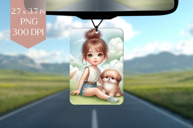 Cute Girl and Puppy Air Freshener PNG Sublimation BijouBay 