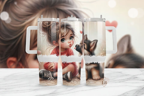 Cute Girl and Puppy Tumbler Wrap, 40oz Sublimation Design Sublimation BijouBay 