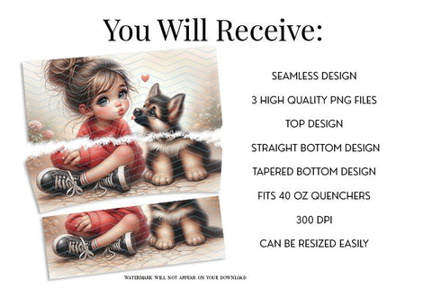 Cute Girl and Puppy Tumbler Wrap, 40oz Sublimation Design Sublimation BijouBay 