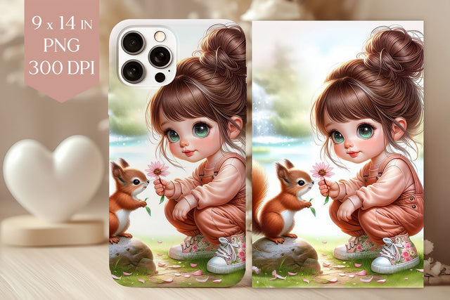 Cute Girl and Squirrel Phone Case PNG Sublimation BijouBay 