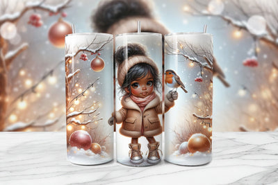 Cute Girl & Baby Bird Seamless Tumbler Wrap PNG Sublimation BijouBay 