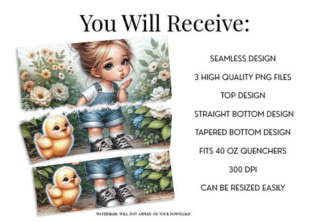 Cute Girl & Baby Chicken 40oz Tumbler Sublimation Design Sublimation BijouBay 