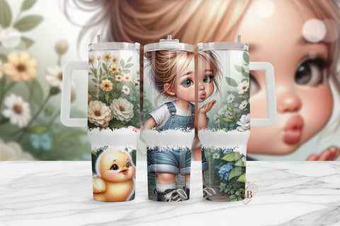 Cute Girl & Baby Chicken 40oz Tumbler Sublimation Design Sublimation BijouBay 