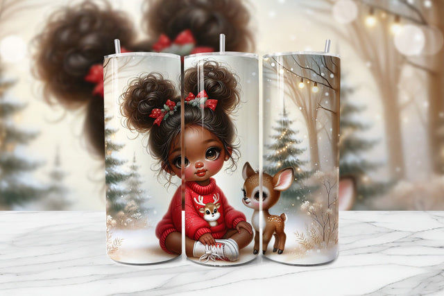 Cute Girl & Baby Deer Seamless Tumbler Wrap PNG Sublimation BijouBay 
