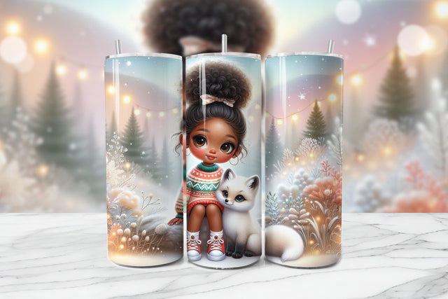 Cute Girl & Baby Fox Seamless Tumbler Wrap PNG Sublimation BijouBay 