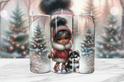 Cute Girl & Baby Husky Seamless Tumbler Wrap PNG Sublimation BijouBay 