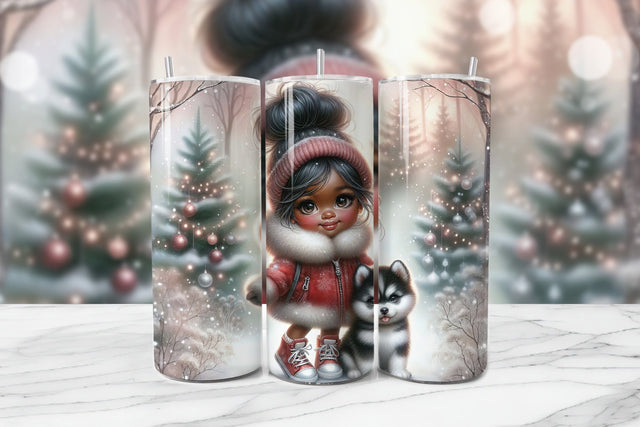 Cute Girl & Baby Husky Seamless Tumbler Wrap PNG Sublimation BijouBay 