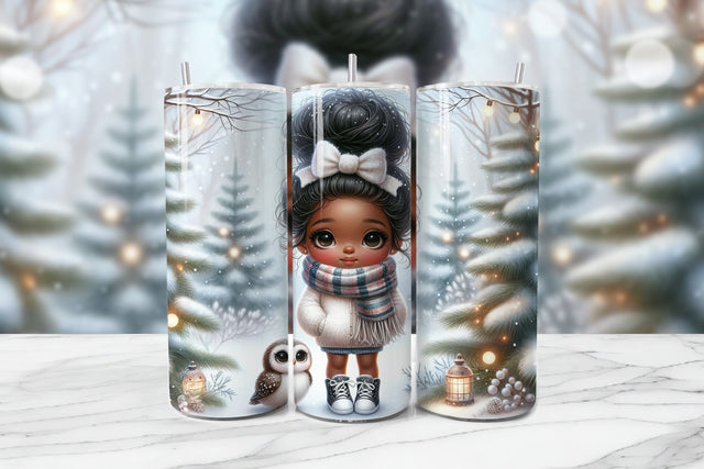 Cute Girl & Baby Owl Seamless Tumbler Wrap PNG Sublimation BijouBay 
