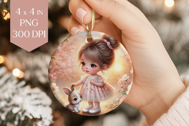 Cute Girl & Bunny Ornament Sublimation PNG Sublimation BijouBay 