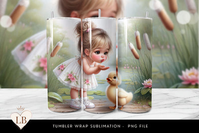 Cute Girl & Duck Seamless Tumbler Wrap Sublimation BijouBay 