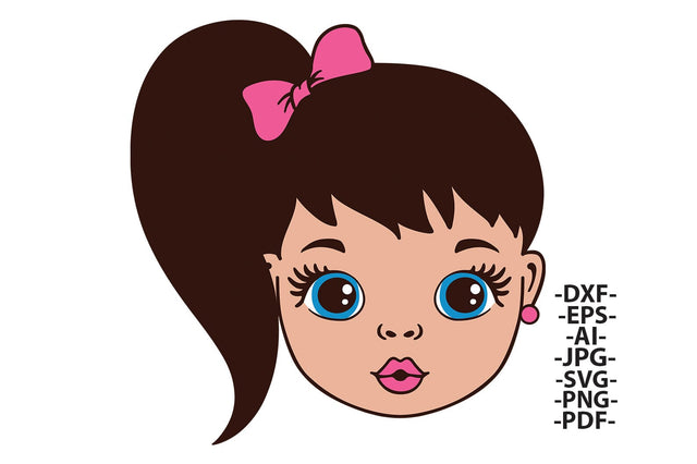 Cute Girl Face Clipart with Pink Bow in Hair SVG PNG DXF for Cricut Sublimation Projects and Kids Craft Printable Artwork SVG 1uniqueminute 