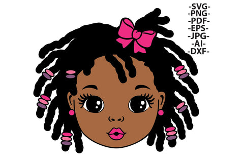 Cute Girl Face SVG PNG JPG AI EPS DXF PDF with Braided Hair Beads and Bow Digital Clipart for Sublimation and Cricut Projects SVG 1uniqueminute 