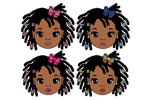 Cute Girl Face SVG PNG JPG AI EPS DXF PDF with Braided Hair Beads and Bow Digital Clipart for Sublimation and Cricut Projects SVG 1uniqueminute 