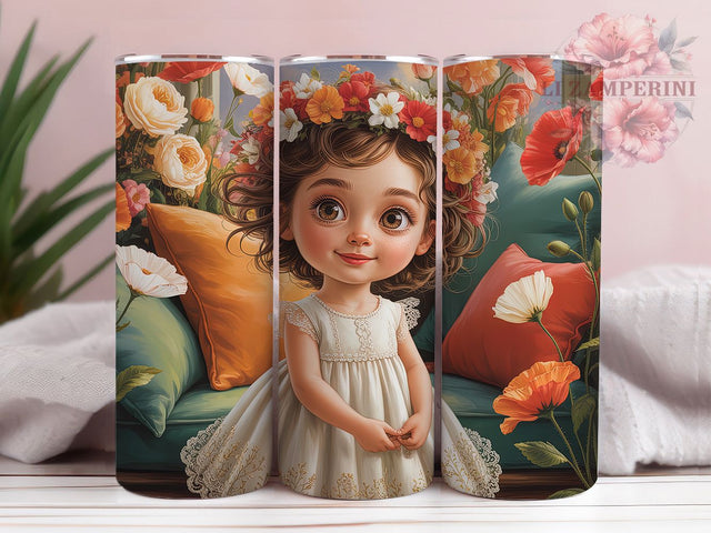 Cute Girl Floral 20oz Tumbler, Cute Gift, Sublimation Wrap, Floral Mug, 20oz Tumbler Design, Young Girl Art, Cottagecore Theme Sublimation Li Zamperini 