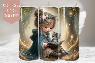 Cute Girl & Kitten Forest Tumbler Sublimation BijouBay 