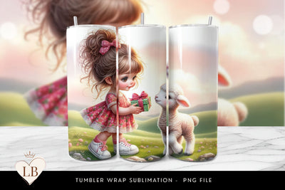 Cute Girl & Lamb Seamless Tumbler Wrap Sublimation BijouBay 