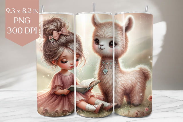 Cute Girl & Llama Tumbler Wrap Sublimation BijouBay 
