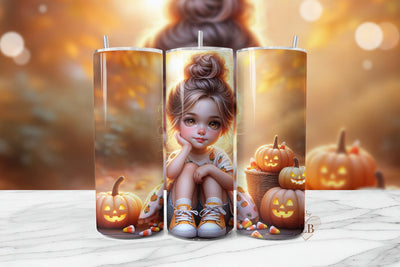 Cute Girl & Pumpkin Halloween Tumbler Sublimation Design Sublimation BijouBay 