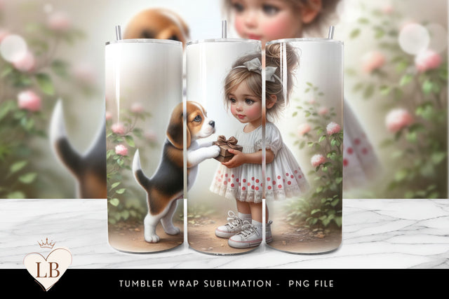 Cute Girl & Puppy Seamless Tumbler Wrap Sublimation BijouBay 