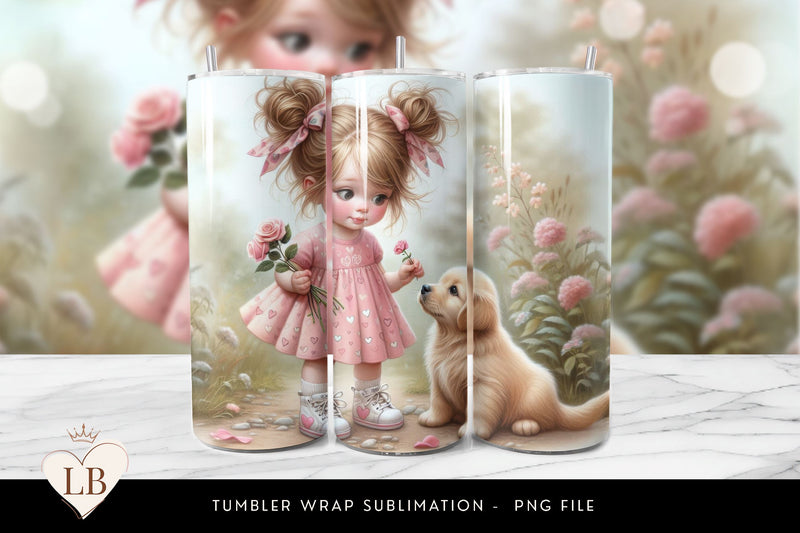 Cute Girl & Puppy Seamless Tumbler Wrap Sublimation BijouBay 