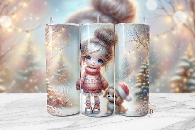 Cute Girl & Puppy Winter Christmas Tumbler Sublimation PNG Sublimation BijouBay 