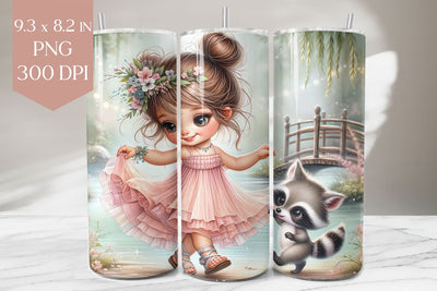 Cute Girl & Raccoon Garden Bridge Tumbler Wrap Sublimation BijouBay 