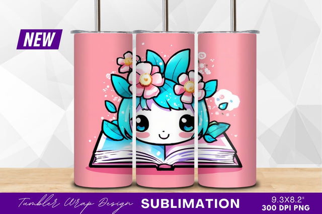 Cute girl reading book tumbler png Sublimation Regulrcrative 