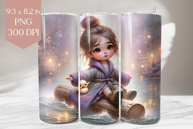 Cute Girl & Rubber Duck Tumbler PNG Sublimation BijouBay 