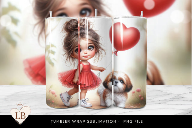 Cute Girl & Shih Tzu Seamless Tumbler Wrap Sublimation BijouBay 