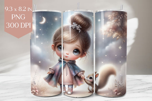 Cute Girl & Squirrel Night Sky Tumbler Wrap Sublimation BijouBay 