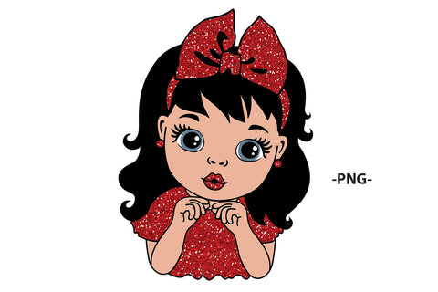 Cute Girl with Big Eyes Red Bow SVG PNG JPG EPS PDF AI DXF Vector File for Cricut Silhouette Sublimation Crafts Clipart Design SVG 1uniqueminute 