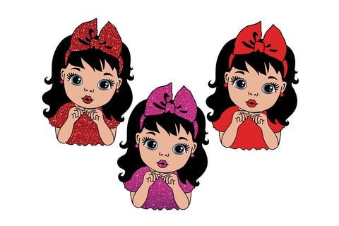 Cute Girl with Big Eyes Red Bow SVG PNG JPG EPS PDF AI DXF Vector File for Cricut Silhouette Sublimation Crafts Clipart Design SVG 1uniqueminute 