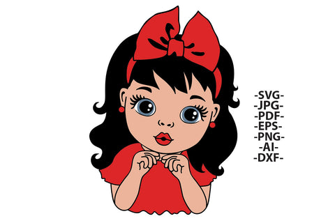 Cute Girl with Big Eyes Red Bow SVG PNG JPG EPS PDF AI DXF Vector File for Cricut Silhouette Sublimation Crafts Clipart Design SVG 1uniqueminute 