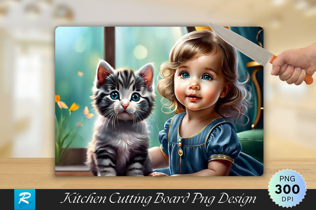 Cute Girl With Cat Cutting Board Sublimation Regulrcrative 