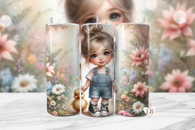 Cute Girl With Duck Seamless Tumbler Wrap PNG Sublimation BijouBay 