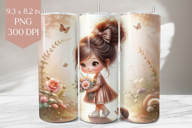 Cute Girl with Flowers & Hedgehog Tumbler Wrap Sublimation BijouBay 