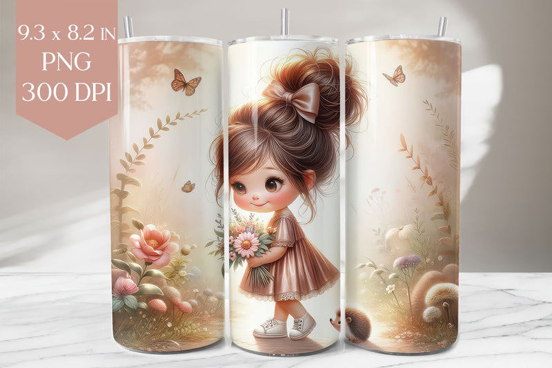 Cute Girl with Flowers & Hedgehog Tumbler Wrap Sublimation BijouBay 