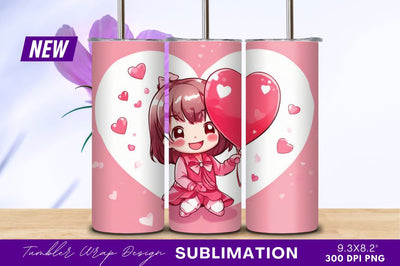 Cute Girl With Heart Balloon Illustration Sublimation Regulrcrative 