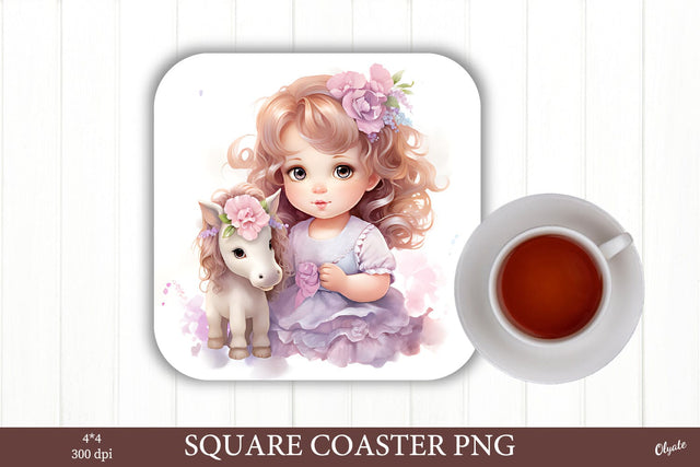 Cute Girl with Horse Sublimation. Magic Baby Coaster PNG Sublimation Olga Terlyanskaya 