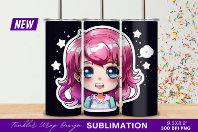 Cute girl with pink hair tumbler png Sublimation Regulrcrative 