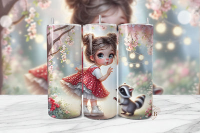 Cute Girl with Raccoon Tumbler Wrap Sublimation BijouBay 