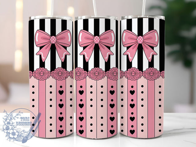 Cute Girly Pink Bow Glam Tumbler, Girly Wrap Design, 20oz Tumbler Sublimation, Feminine Bow Art, Cute Pink Tumbler, Glam Girl Wrap, Stylish Ribbon Sublimation Sublimation ToriDesigns 