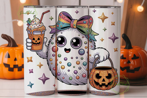 Cute Glitter Halloween Ghost Tumbler Sublimation PixelChick 