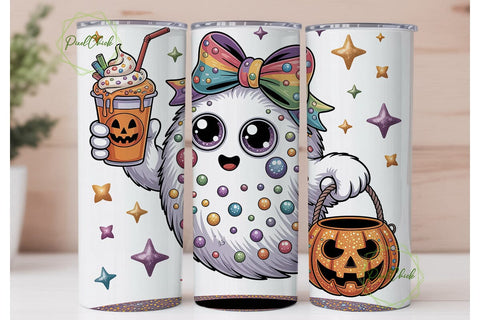 Cute Glitter Halloween Ghost Tumbler Sublimation PixelChick 