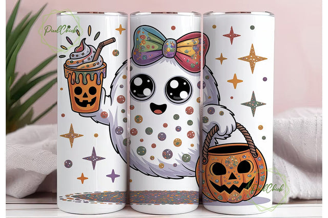 Cute Glitter Halloween Ghost Tumbler Sublimation PixelChick 