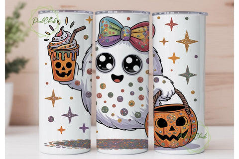 Cute Glitter Halloween Ghost Tumbler Sublimation PixelChick 