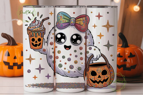 Cute Glitter Halloween Ghost Tumbler Sublimation PixelChick 