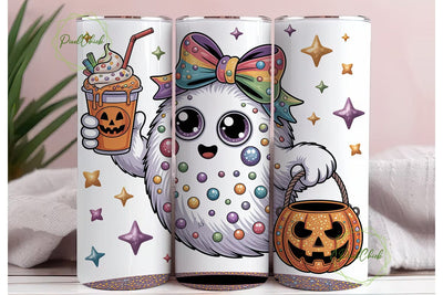 Cute Glitter Halloween Ghost Tumbler Sublimation PixelChick 